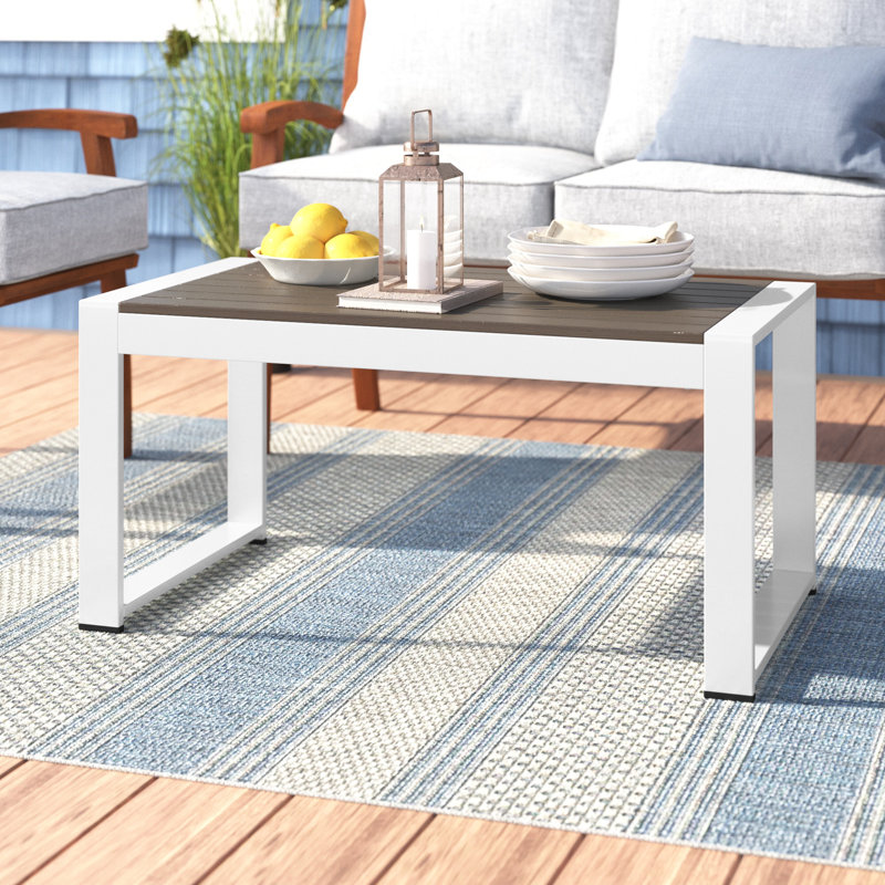 Aynura Rectangular Metal Outdoor Coffee Table , 35'' in. W 19'' in. D, White/Gray