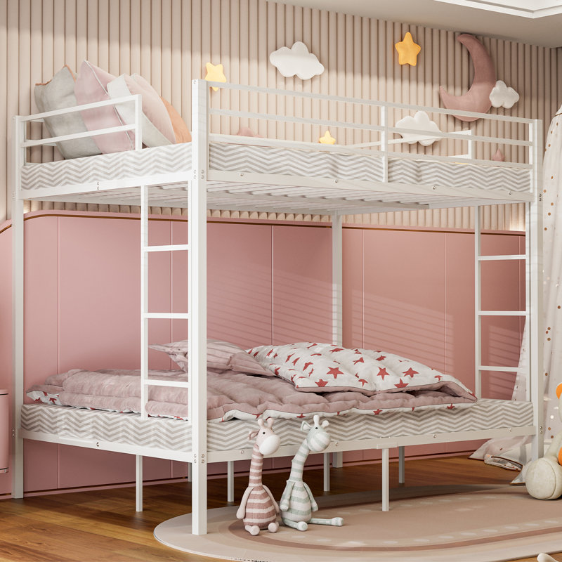 Lit plateforme en métal Alyda, Blanc, Lit superposé simple TG sur simple TG
