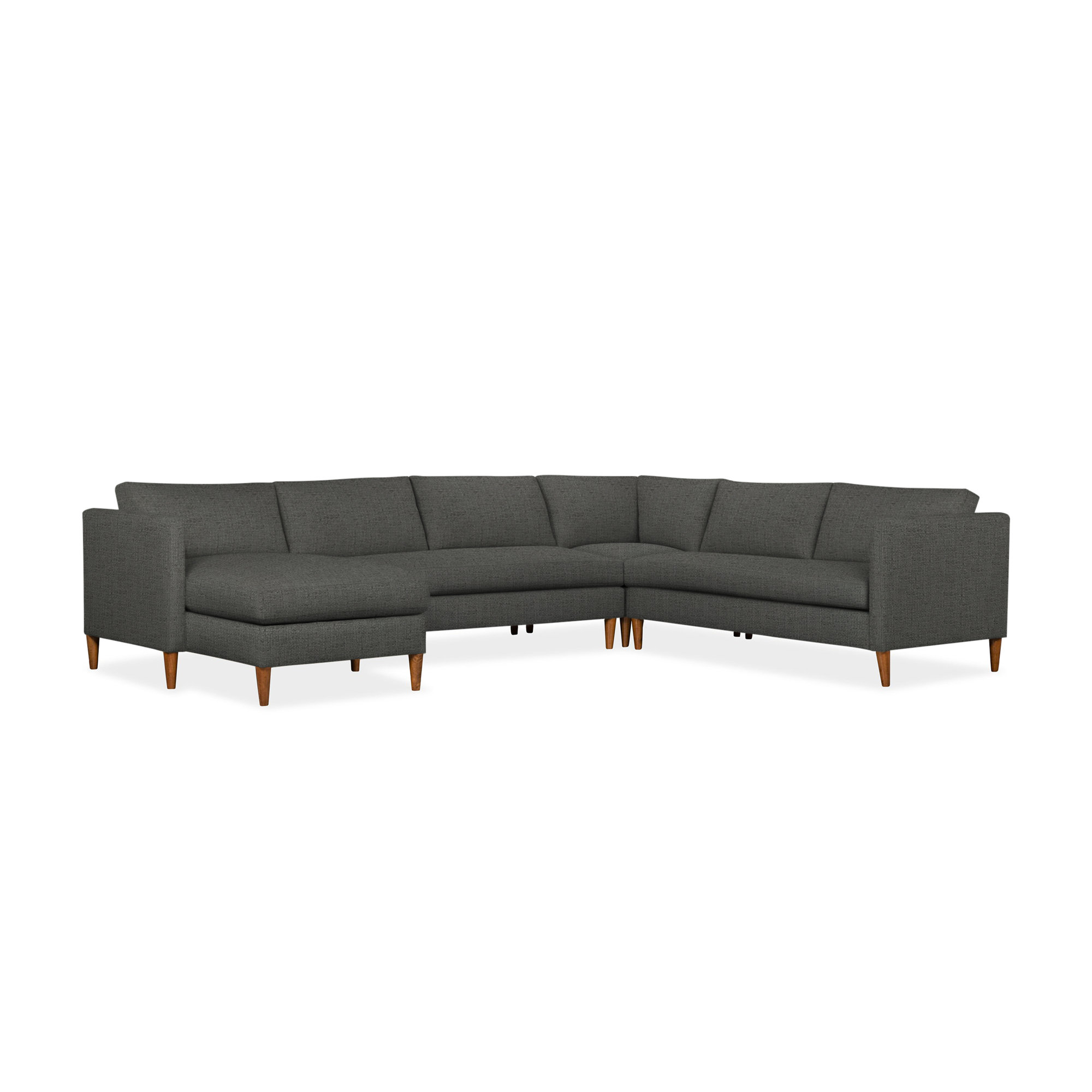 Clifford 4-Piece Upholstered Custom Sectional, Left Hand Facing, Zuma Charcoal Textured Linen