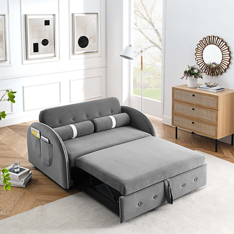 Canapé-lit en velours 55,5 po, Velours gris