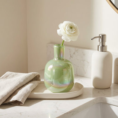 Vase en verre vert irisé 5 "Opaline pour petites fleurs