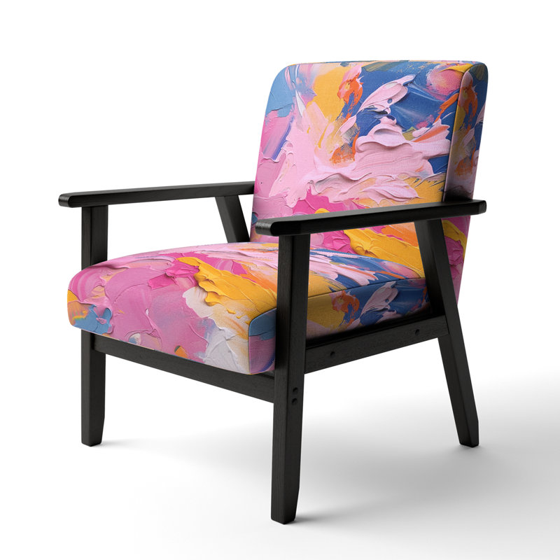 Pink Blue and Yellow Liquid Art VI - Upholstered Modern Pattern Arm Chair, Modern Pattern Accent Chair