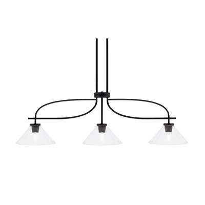 Luminaire pour îlot 3 lumières Cavella au fini noir mat avec verre de 10 po