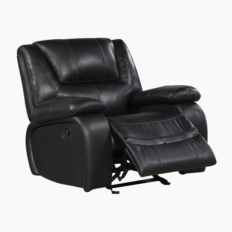 Mervela 39.5" Transitional Leather Glider Recliner With Top Grain Leather Upholstery, Pocket Coil Comfort & Gentle Gliding Motion