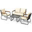 Ensemble de 4 meubles de patio avec table basse en verre trempé et chaises en rotin