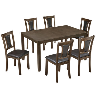 Modern 7-Piece Dining Table Set with 6 Upholstered Chairs, Wooden Rectangular Dining Table Set for 6 with Chairs, for Dining Room, Kitchen, Restaurant