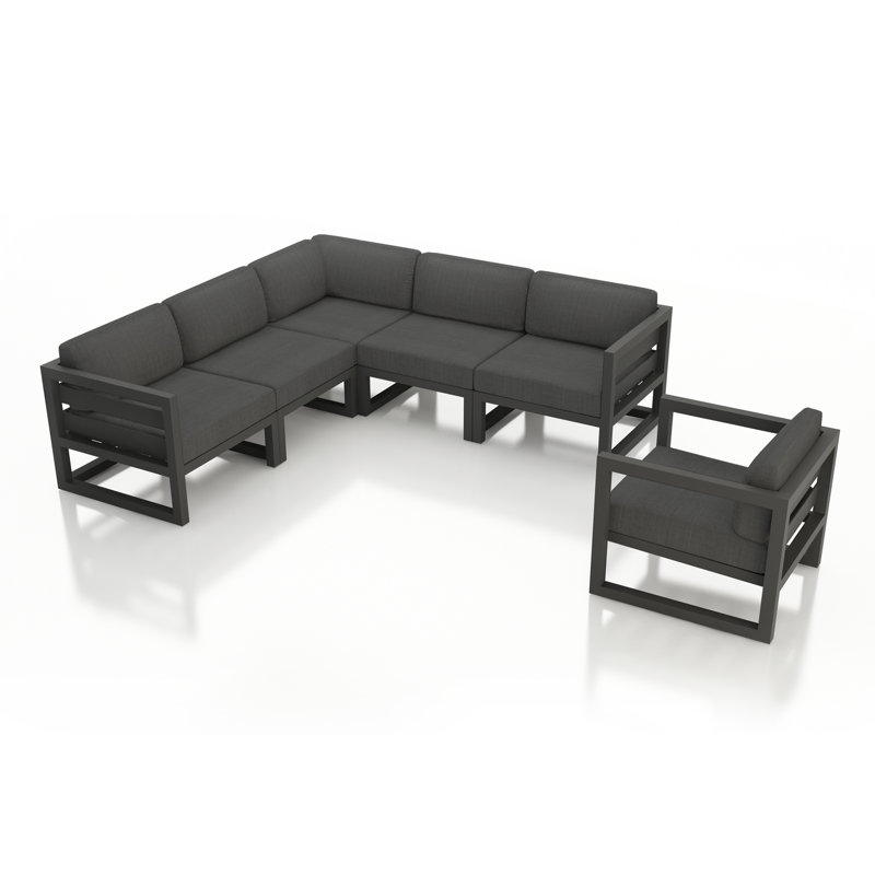 Avion 6 Piece Sectional Set - Black, Canvas Charcoal Sunbrella® Canvas, Slate