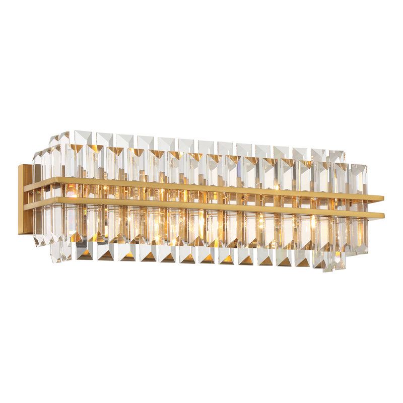 Meuble-lavabo en laiton vieilli clair, Laiton vieilli, Quatre lumières, H 8 po x l 23,5 po x P 6 po