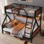 Lit superposé simple au-dessus d'un lit double en métal avec tablettes de rangement et lumières DEL, peu encombrant, silencieux, noir