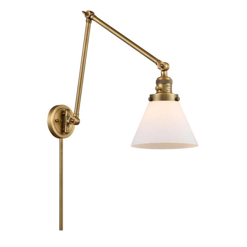 Cone 1 Light Swing Arm, Clear, 3.5 Watt Vintage LED Bulb, Brushed Brass