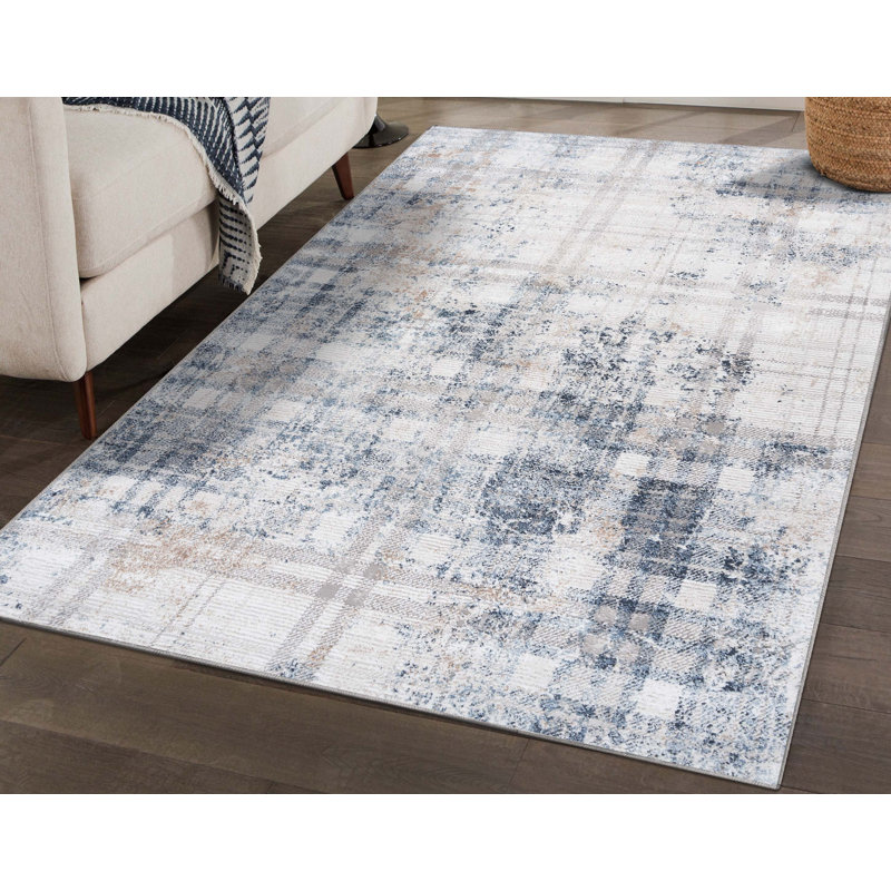 Tapis abstrait gris clair / bleu Carrsville, Rectangle 6 pi 6 po x 9 pi 2 po