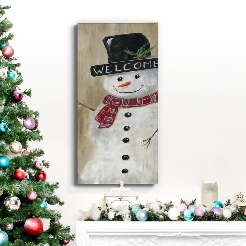 «Welcome Snowman», toile tendue avec châssis de qualité supérieure, prête à être accrochée, H 40 po x l 20 po x P 1,5 po