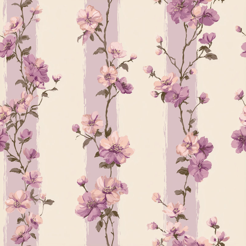 Rouleau de papier peint double floral à rayures verticales amovibles, Peel and Stick