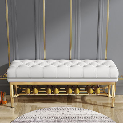 Banc de chambre en cuir blanc avec banc d'entrée