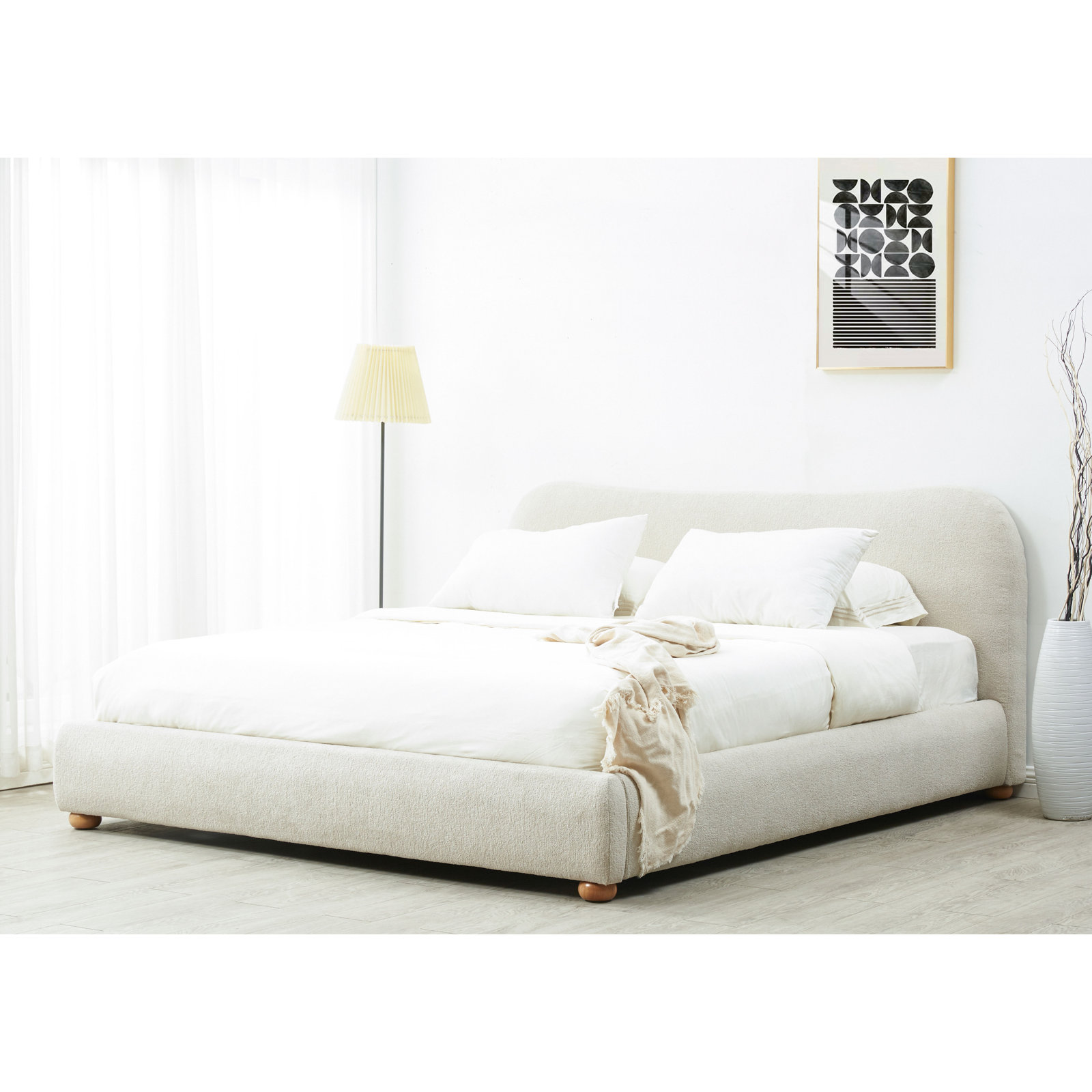 Liza Upholstered Bed, King, Taupe Boucle