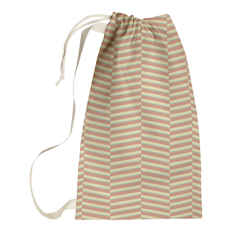 Jaya Fabric Laundry Bag with Handles, 29" H x 18" W x 1.5" D, Green Orange/Yellow
