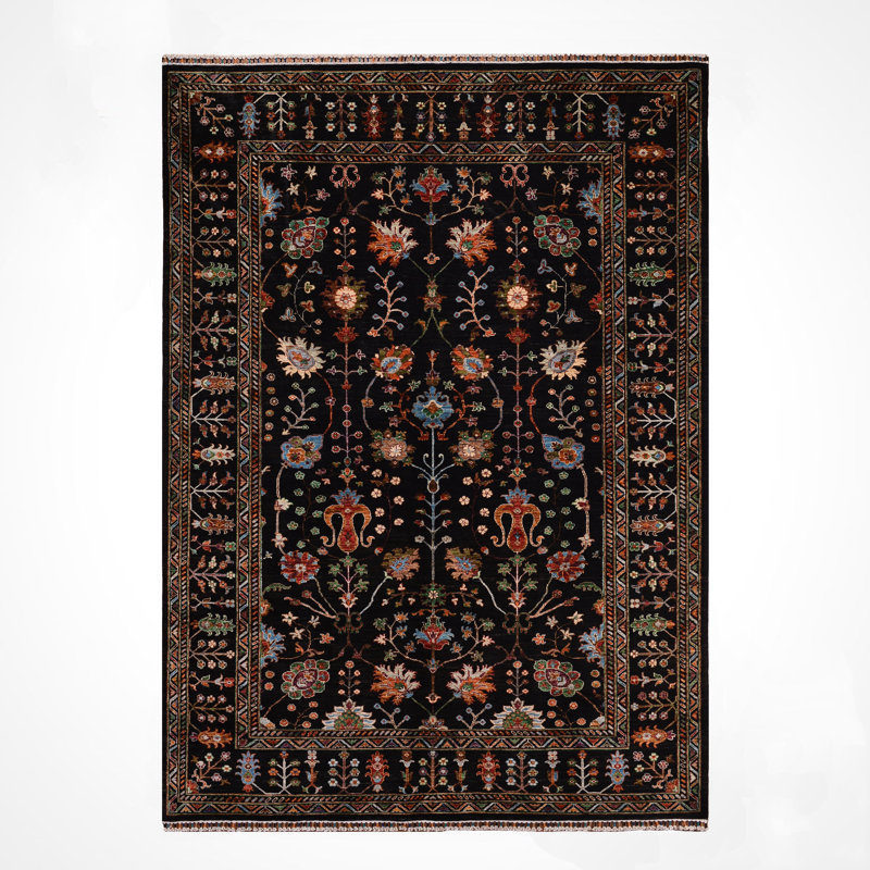 Tapis noir original en laine et coton noué à la main