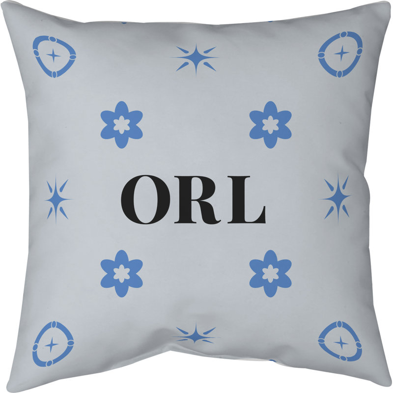 Coussin en coton Orlando, Orlando bleu argent noir, Coussin de sol en sergé de polyester touffeté, 26 pouces x 26 pouces
