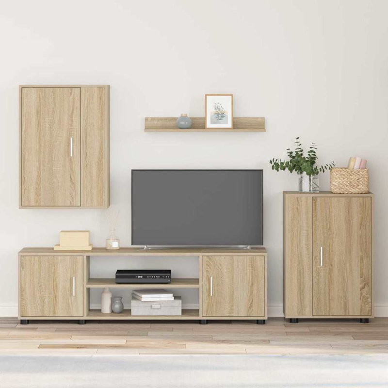 4 Piece TV Cabinet Set 4 Pcs Engineered Wood, Sonoma Oak