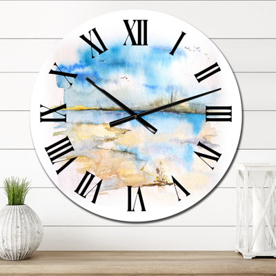 Vue sur la plage avec l'horizon de l'océan - horloge murale nautique et côtière