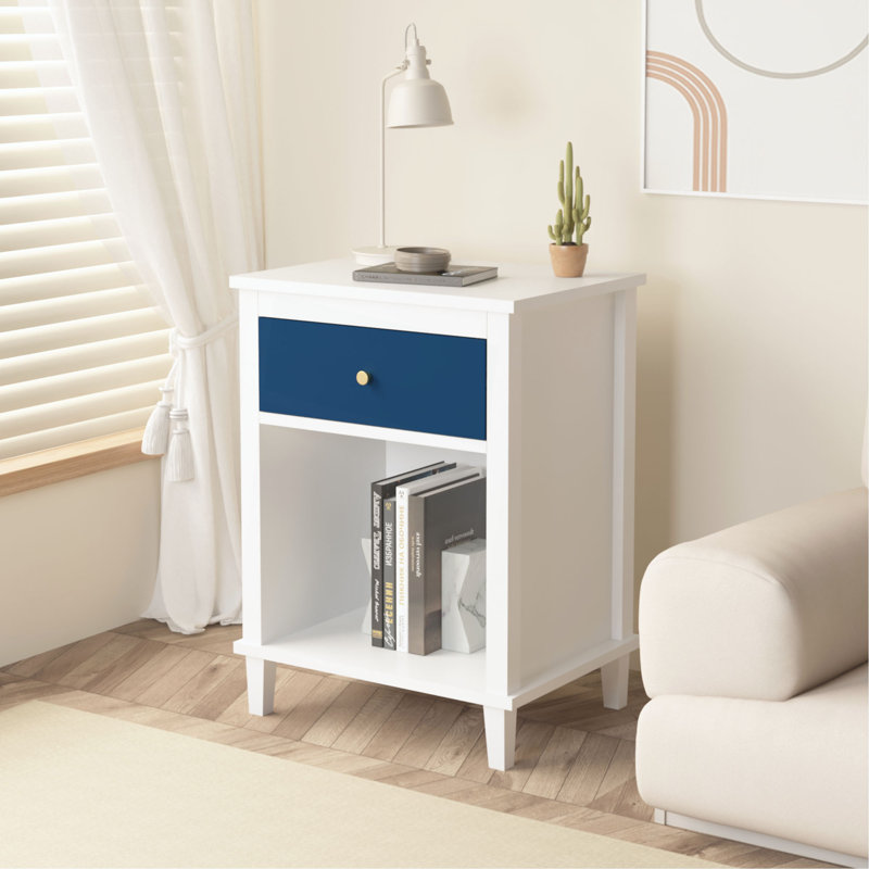 Table de chevet en bois de 26,77 po de hauteur avec un tiroir et une tablette pour enfants, adultes