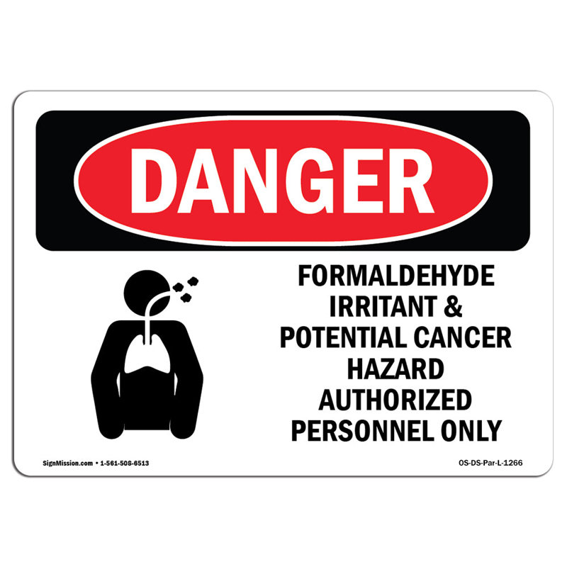 Panneau en aluminium formaldéhyde avec danger d'irritation 12 x 18, H 18 po x l 24 po x P 0,1 po