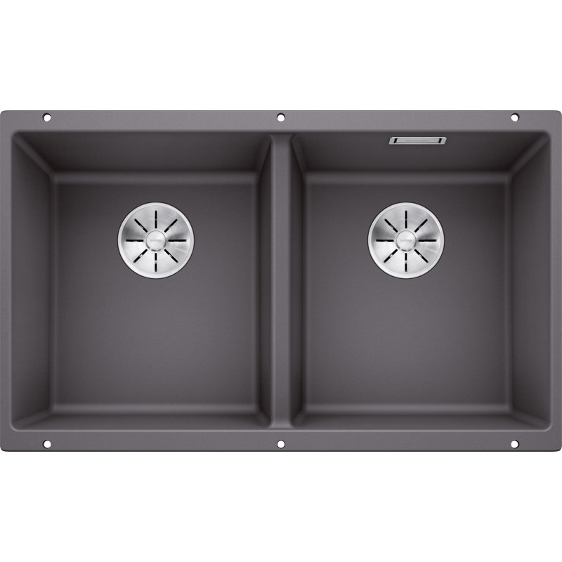 Subline Double Bowl Undermount Kitchen Sink, Rock Grey