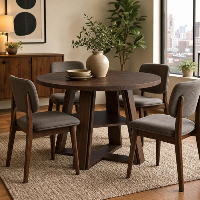 Table de salle à manger ronde 43 "pour 2 à 4 personnes - Table de ferme moderne avec base piédestal et tablette de rangement