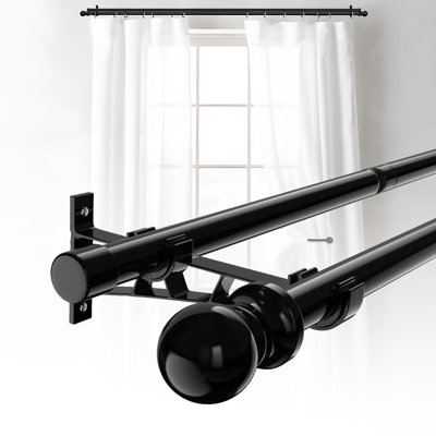 Black Double Window Curtain Rods 28 To 144 Inch,1 Inch Diameter Thickened Heavy Duty Dual Drapery Rod With Brackets,Adjustable Splicing Double Blackout Curtain Rod For Bedroom,Patio,Sliding Glass Door