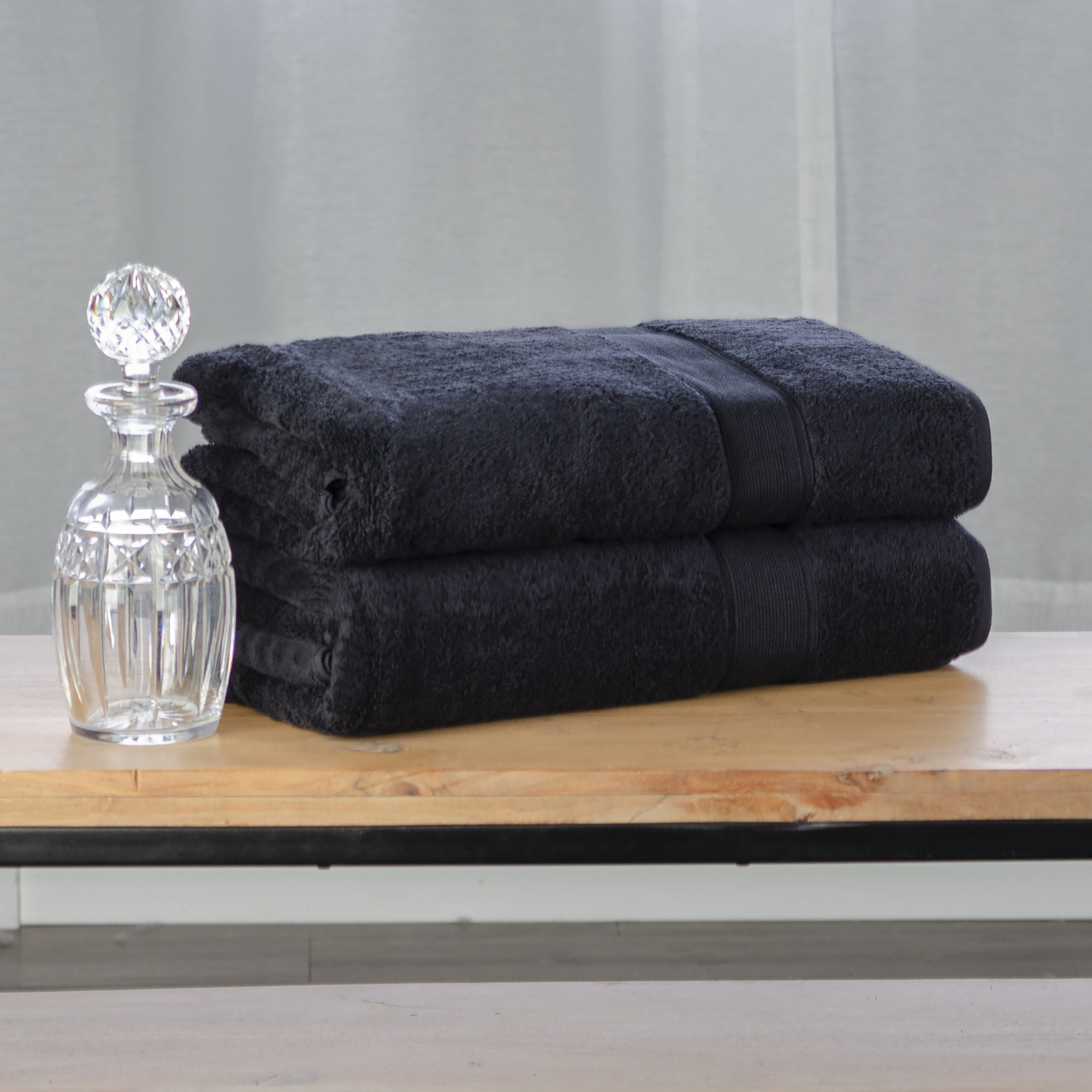 Lyndon 2 Piece 100% Cotton Bath Sheet Towel Set, Black