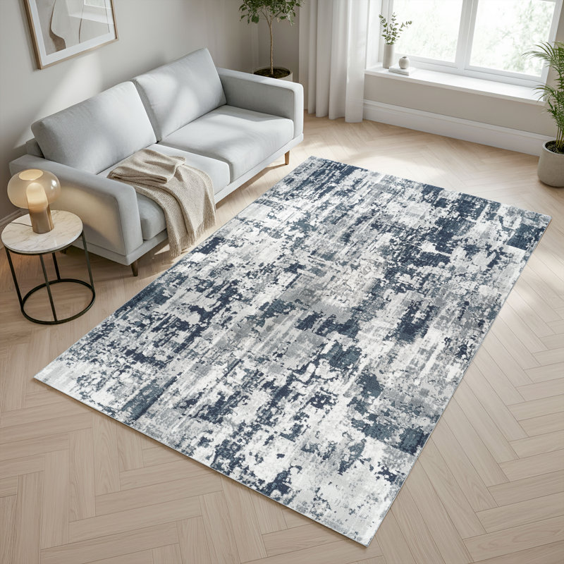 Andrew Blue & Gray Abstract High-Low Modern Rug, Blue/Gray, 6'6" x 9'6"