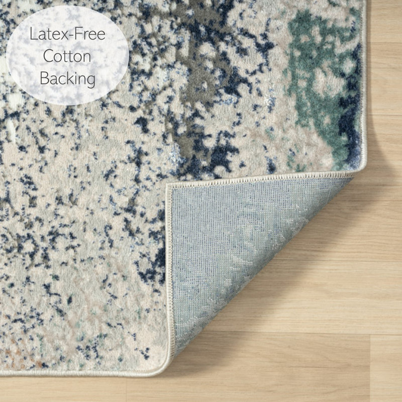 Ezra Abstract Performance Blue/Gray/Brown Area Rug, Rectangle 5' x 7'