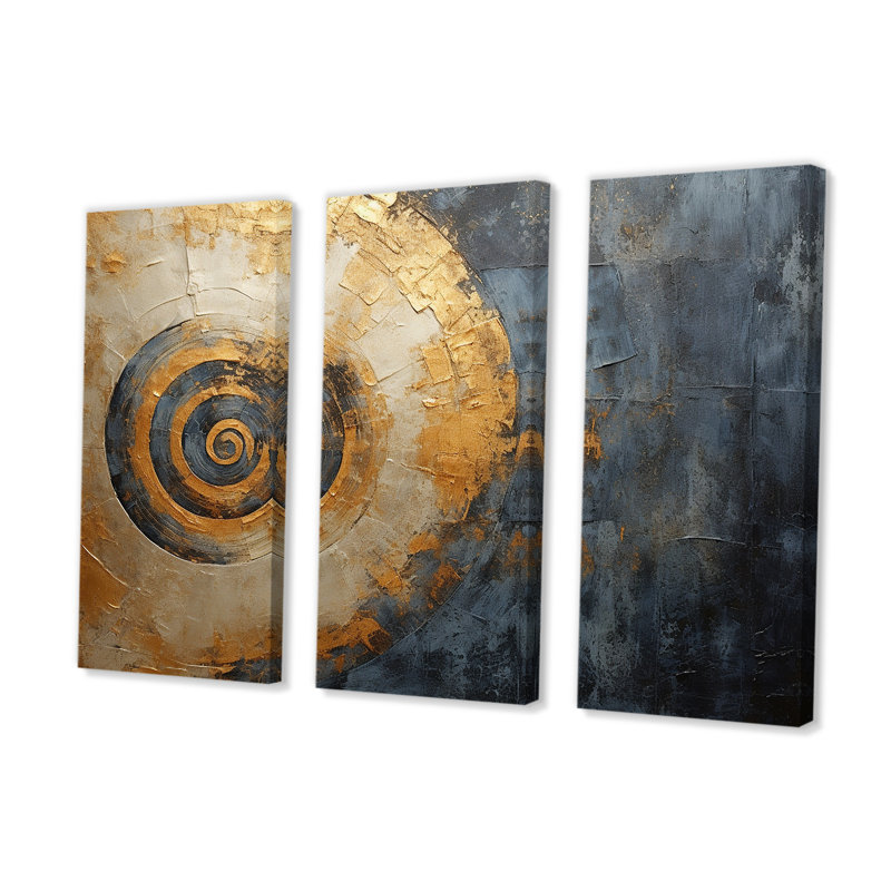 Golden Twilight Spiral III - ensemble d'art mural sur toile à spirales abstraites, H 32 po x l 48 po x P 1 po