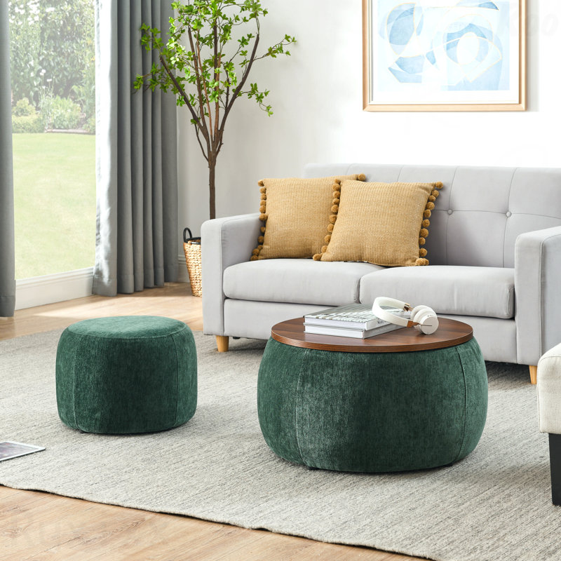 Repose-pieds rond avec rangement - Table de bout et repose-pieds 2 en 1, Vert