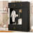 (Black) American Style 4-in-1 Hall Tree with Padded Bench 4 Hooks and Multi-Tier Storage Shelves-129051554