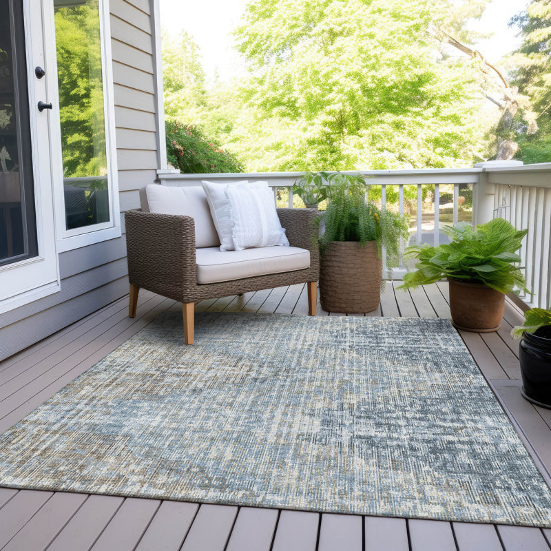 Tapis intérieur / extérieur lavable à la machine Xhevrie, Rectangle 9 pi x 12 pi