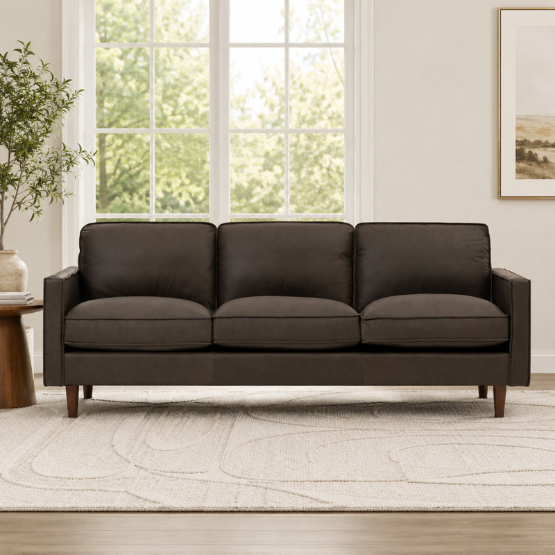 Alyvia 86" Top Grain Leather Square Arm Sofa