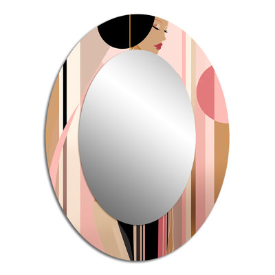 Sensuelle Élégance Art Nouveau Portrait de femme I - Miroir mural moderne ovale