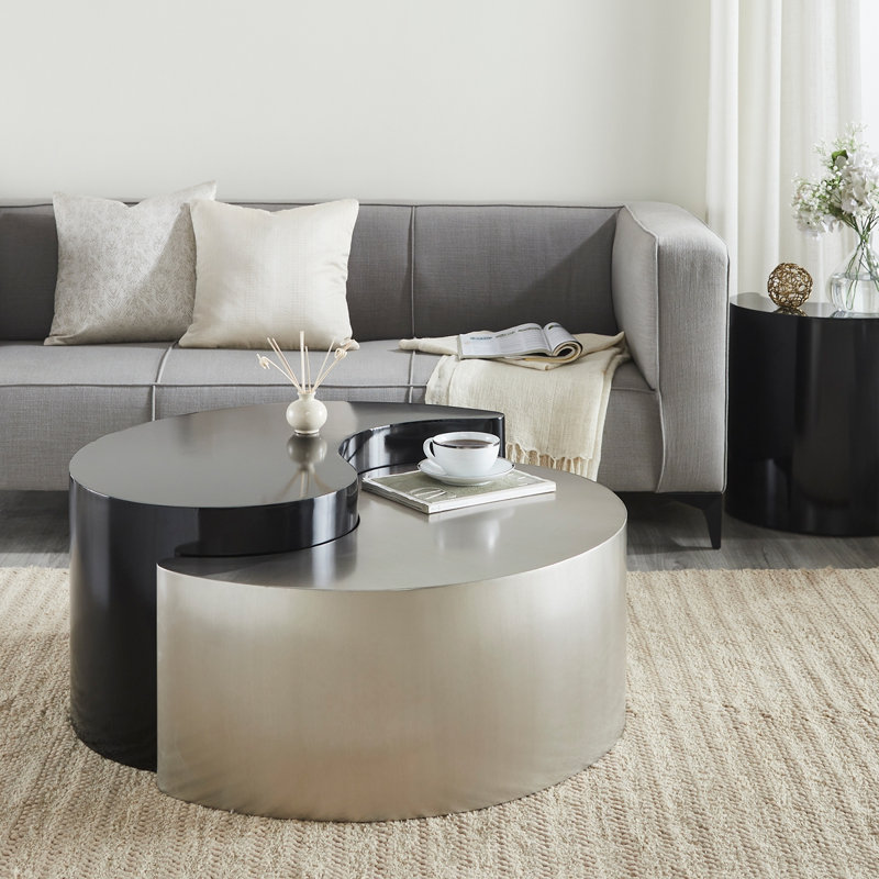 Table basse de style moderne et contemporain avec structure en tôle de fer, Noir, Argent argent