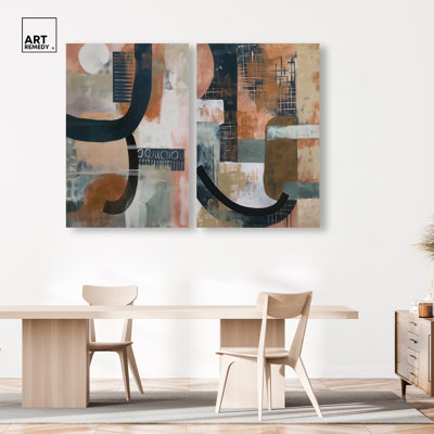 «Enigmatic Shade Duo», reproduction d'art sur toile, ensemble d'art abstrait Boho par Art Remedy, galerie tendue, 36 x 54