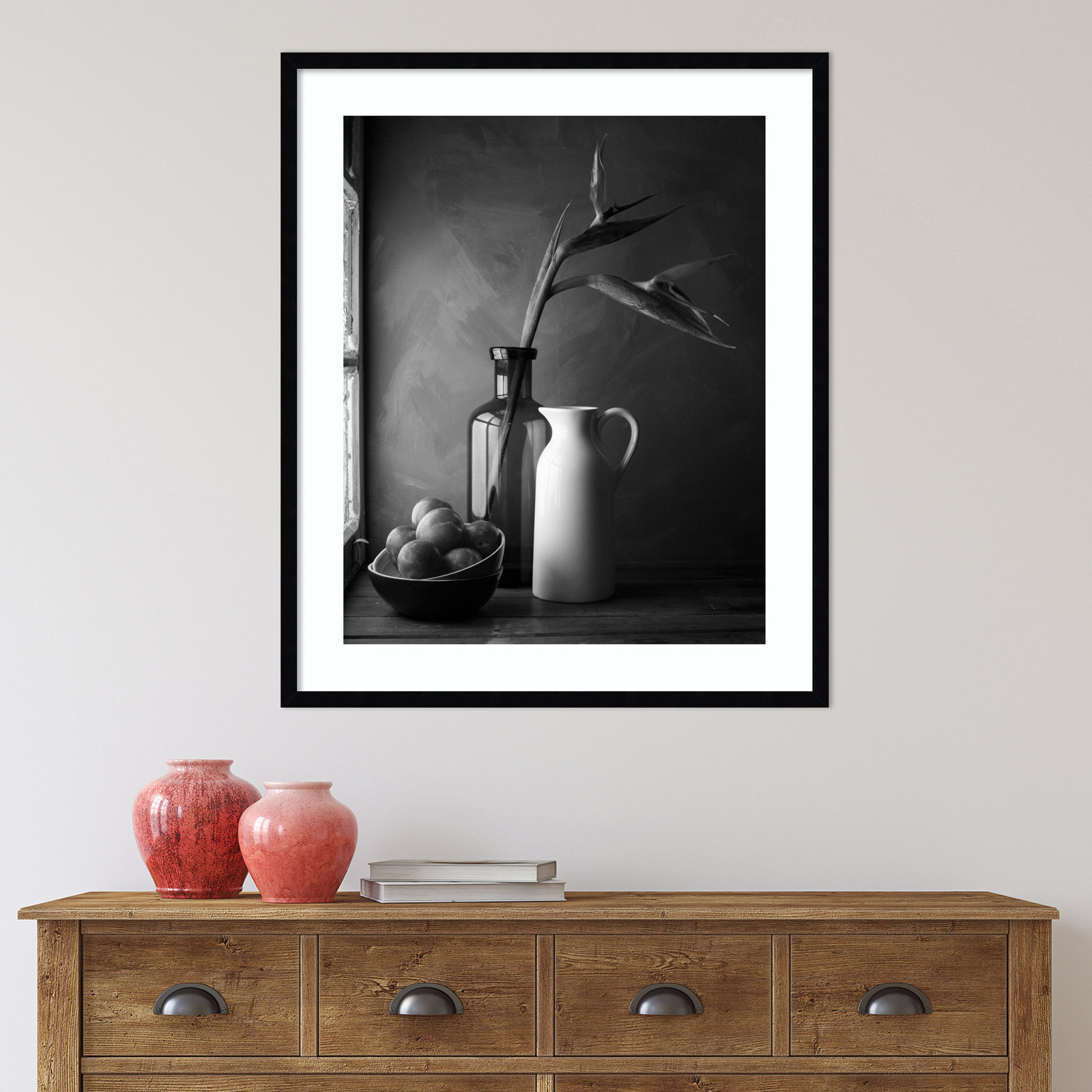 Plums and Jars Still Life Photo Print, 33" H x 28" W, Black