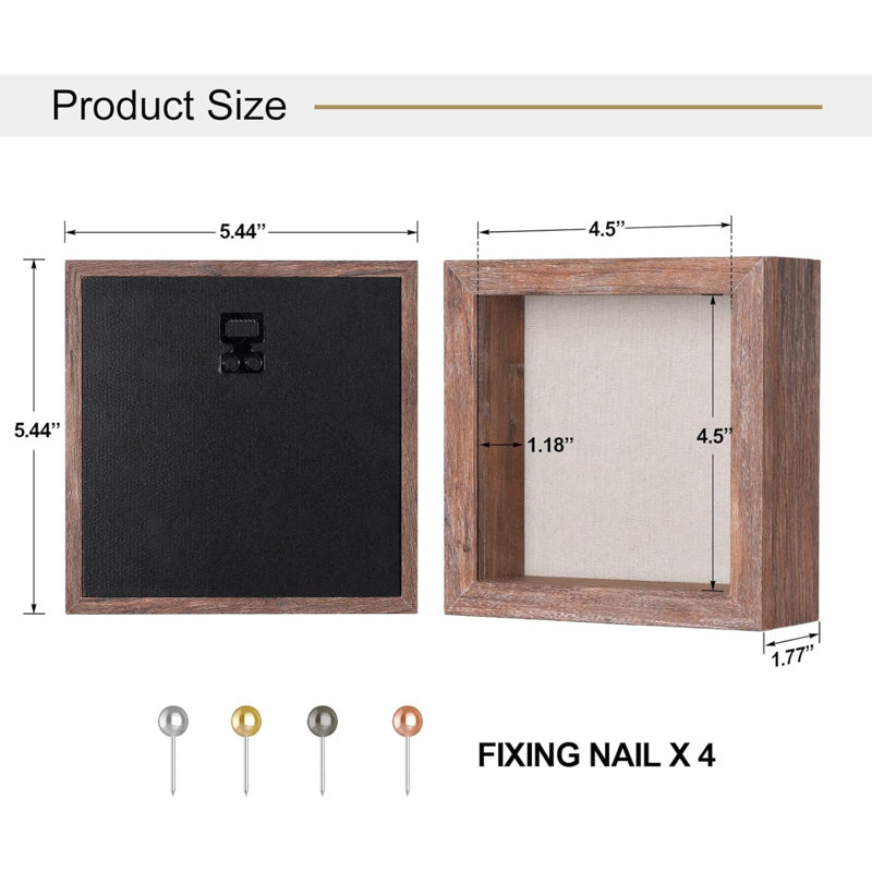 5X5 Small Shadow Box Frame With Linen Back - Sturdy Rustic Memory Display Case Of Flower, Pictures, Medals And More, Rustic Brown