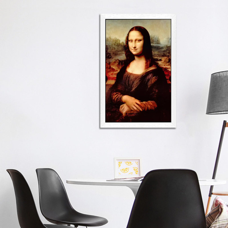 Mona Lisa by Leonardo Da Vinci - Floater Frame Painting on Canvas, White, 66.04 cm H x 45.72 cm W