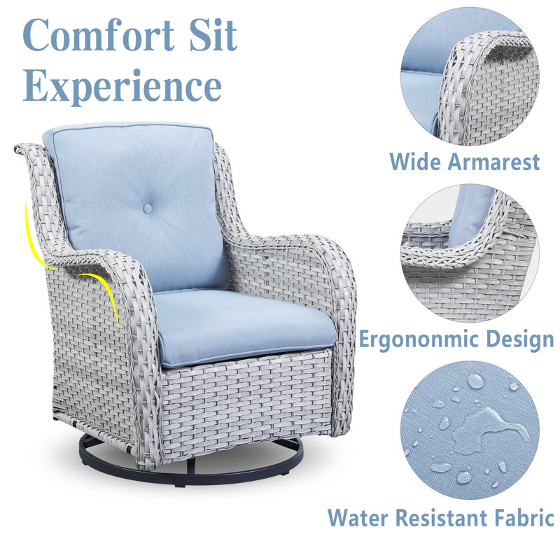 Bonia Swivel Rocker Patio Gliding Chair with Cushions (Set of 4), Light Gray Frame/Baby Blue Cushion
