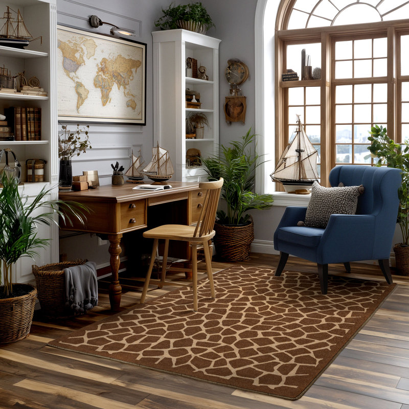 African Plains Natural Giraffe, Brown/White, Rectangle 2'8" x 3'10"