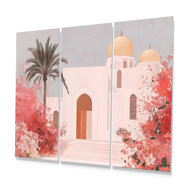 Minimalisme, blanc, rose, Maroc, paysage II, Métal métal, H 28 po x l 36 po x P 1 po