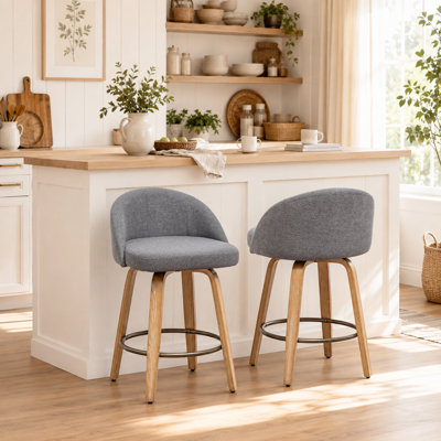 Louise Wood Velvet Swivel Bar Stools