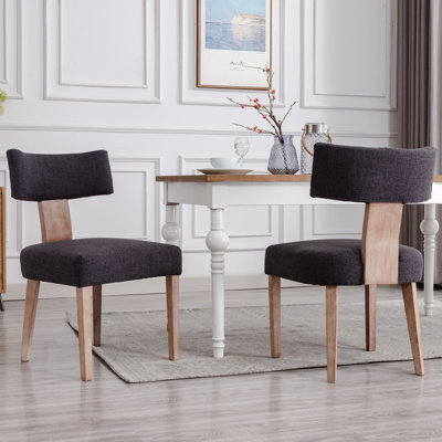 Inelda Upholstered Linen Dining Chairs with Wood Legs
