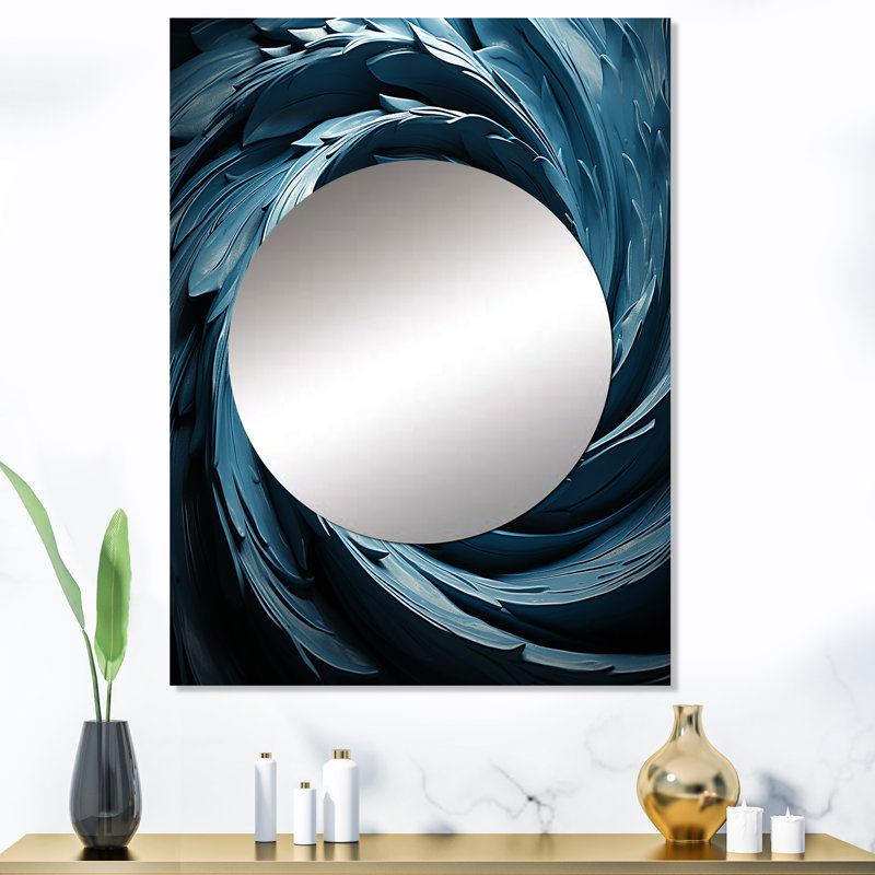 Galesburg spiralant bleu abstrait vortex I - abstrait mural spirales abstraites, grand miroir bleu, art imprimé en métal