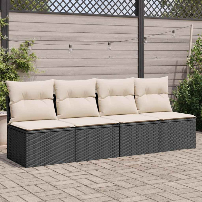 Canapé de jardin d'extérieur noir et blanc crème de style minimaliste, H 27,2 po x l 86,6 po x P 24,4 po, Cream White